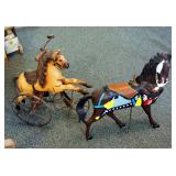 Miniature Carved Wood Horse Tricycle, And Painted Carousel Horse