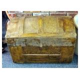 Antique Childs Camel Back Trunk, With Stamped Metal Covering, 19" x 26" x 14"