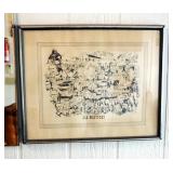 Framed Under Glass Old Westport Sketch Print Signed And Numbered By Artist, 18.5" x 22.5"