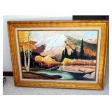 Framed Oil On Canvas Mountainscape, Signed By Artist, Mennig, 32" by 42.5"