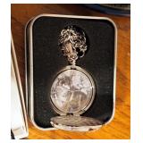 Al Agnew Majestic Encounters Pocket Watch, American Eagle Bolo Tie, Avon Glass Train Cologne Bottle,