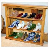 Hand Crafted Mirrored Wall Shelf, 21.5" x 24" x 5.25", And Glass Boot Collection, Qty 15
