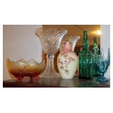 Towle Leaded Crystal Vase, 14" Tall, Art Glass Vase, Decorative Decanter, And Hand Painted Porcelain