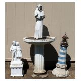 Cast Concrete St Peter Bird Bath, First Love Statuary And Cast Resin Light House