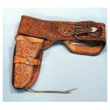 Tooled Leather Holster With Belt, Size Unknown