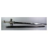 Fantasy Sword With Demon And Snakes On Hilt, 30.5" Blade, In Leather Scabbard