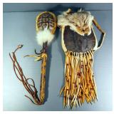 Turtle Shell Rattle And Turtle Shell Pouch With Fox Head Flap
