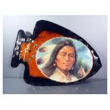 Wall Clock With Arrowhead Shaped Wood Backing And Native American Image