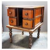 Sewing End Table With Four Sewing Drawers, Sheers, And Treadle Machine Parts, 20" High x 15" Wide x 