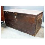 Antique Chest With Hinged Lid, Insert Tray And Brass Side Handles