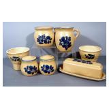 Pfaltzgraff Stoneware Serving Set, Includes Creamer, S&P, Butter Dish, Jar And Cups, Qty 7
