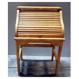 Childs Roll Top Desk 27.5" High x 18" Wide x 14" Deep, (Roll Top Needs Repair) And Wood Rocking Hors