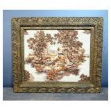 Fabric Image Of Birds, With Some Quilting, Framed 26.5" Wide x 22.5" High