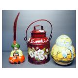Hand Painted Metal Cookie Jar, Bristol Ware Santa Roly Poly Tin And Ceramic Ink Well