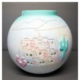 Hand-Cast Hand-Carved Earthworks Pottery Bowl, Signed By Artist