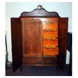 Antique Statesville Furniture Company Solid Wood Wardrobe, With 4 Drawers, And Hanger Bar, Cedar Lin