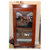 Antique Bookcase With Glass Paneled Door And Adjustable Wood Shelves, 54" X 28" X 13.25"