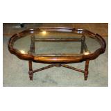 Solid Wood Framed Glass Top Table, 18" X 44.5" X 30"
