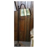Antique Floor Lamp With Colored Glass Accents, 63" Tall And Metal Floor Lamp With Printed Scalloped 
