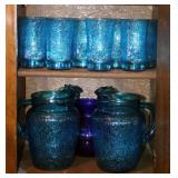 Anchor Hocking Lazer Blue Drinking Glasses With Pitchers And Assorted Dishes