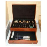 W M Rogers And Son, Spring Flower Flat ware Set In Felt Lined Storage Box, 54 Total Pieces