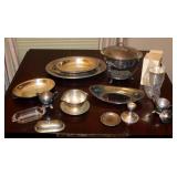 Silver Plate And Sterling Silver Serving Dishes Including Chafing Dish, Oval Platters, Sugar, Creame