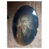 Antique Convex Glass Oval Portrait Frame 25" x 19" And Wall Sconce
