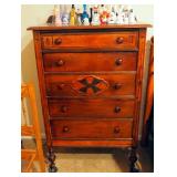 Antique Solid Wood 5 Drawer Chest Of Drawers On Wood Casters With Dovetail Construction, 46.5" x 30"
