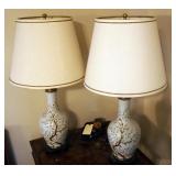 Painted Cherry Blossoms Porcelain Table Lamps On Wood Base 35" Tall, Qty 2