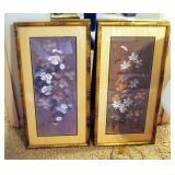 Painted Porcelain Table Lamp With Wood Base 27" Tall And Framed Floral Prints, 25" x 13", Qty 2