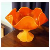 Glass Bowl With Ruffled Edge, Ceramic Vase And Battery Operated Clock