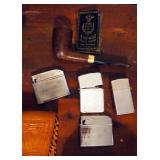 Butane Lighter Collection, Qty 4, Leather Cigarette Case, Smoking Pipe And Bottle Openers By Edelwei