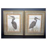 Relief Images Of Cranes On Textured Paper, Qty 2, Signed By Artist L Pandy, Artist Proofs, Double Ma