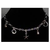 Tiffany Sterling Silver Necklace, 16" Long, With 5 Pendants Of Various Shapes, Approx 22.7 g Total W