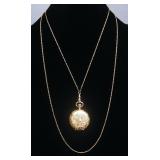 Antique Ball & Co Pocket Watch With 14K Solid Gold Hunter Case, 14K Chain, Total Weight 52 Grams, En