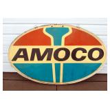 Amoco Double-Sided Fiberglass Gas Station Sign In Metal Frame, Approx 45" High x 74" Wide