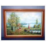 Buck Paulson Original Painting On Canvas Of Women By Lake, Framed, 41.25" W x 29.5" H
