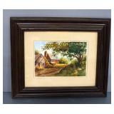 Original Watercolor Of Barn Scene, Artist Name Undeciphered, Framed, Matted, Under Glass, 24" W x 20