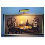 Myrtle Masters Original Painting On Canvas Of Table With Overhead Frame Light (Powers On), 38.5" W x
