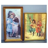 Prints Of Girls And Dogs, Qty 2, Both Framed Under Glass, 13.5" W x 25.5"H And 17" W x 21" H