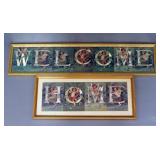 Foil Style "Welcome" And "Home" Prints With Angels And Flowers, 2 Pieces, 19.5" W x 8.75" H And 29.7