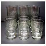 Set Of Tumblers And Juice Glasses With Artistic Cut Glass Line Design, Total Qty 12