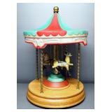 Carousel Waltz Music Box With Ceramic Canopy And Horses, Horses Move When Playing, Approx 16" High x