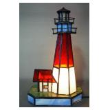 Stained Glass Lighthouse Table Lamp, Powers On