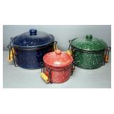 Speckleware Ceramic Jars With Lids And Metal Carry Racks With Fold-Down Handles, Various Sizes, Qty 
