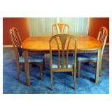 Solid Wood Dining Table, With 1 Leaf, 28.75" x 60" x 42", Includes Solid Wood Upholstered Dining Cha
