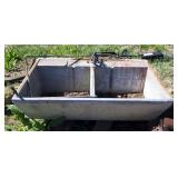 Concrete Dual Basin Barn Sink, 17.5" x 48" x 29", Includes Faucet And Copper Pipes,