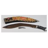 Kukri Knife, 11.75" Blade In Decorated Sheath With Smaller Single Knife