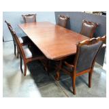 Ornate Dining Table With Inlaid Style Design, 2 Leaves, 30" H x 46" W x 80" L (Each Leaf Adds 18"), 