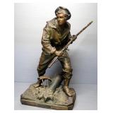 Bronze Statuette Of Navy Sailor, Barrel Of Rifle Removable (Stripped) Approx 13" H